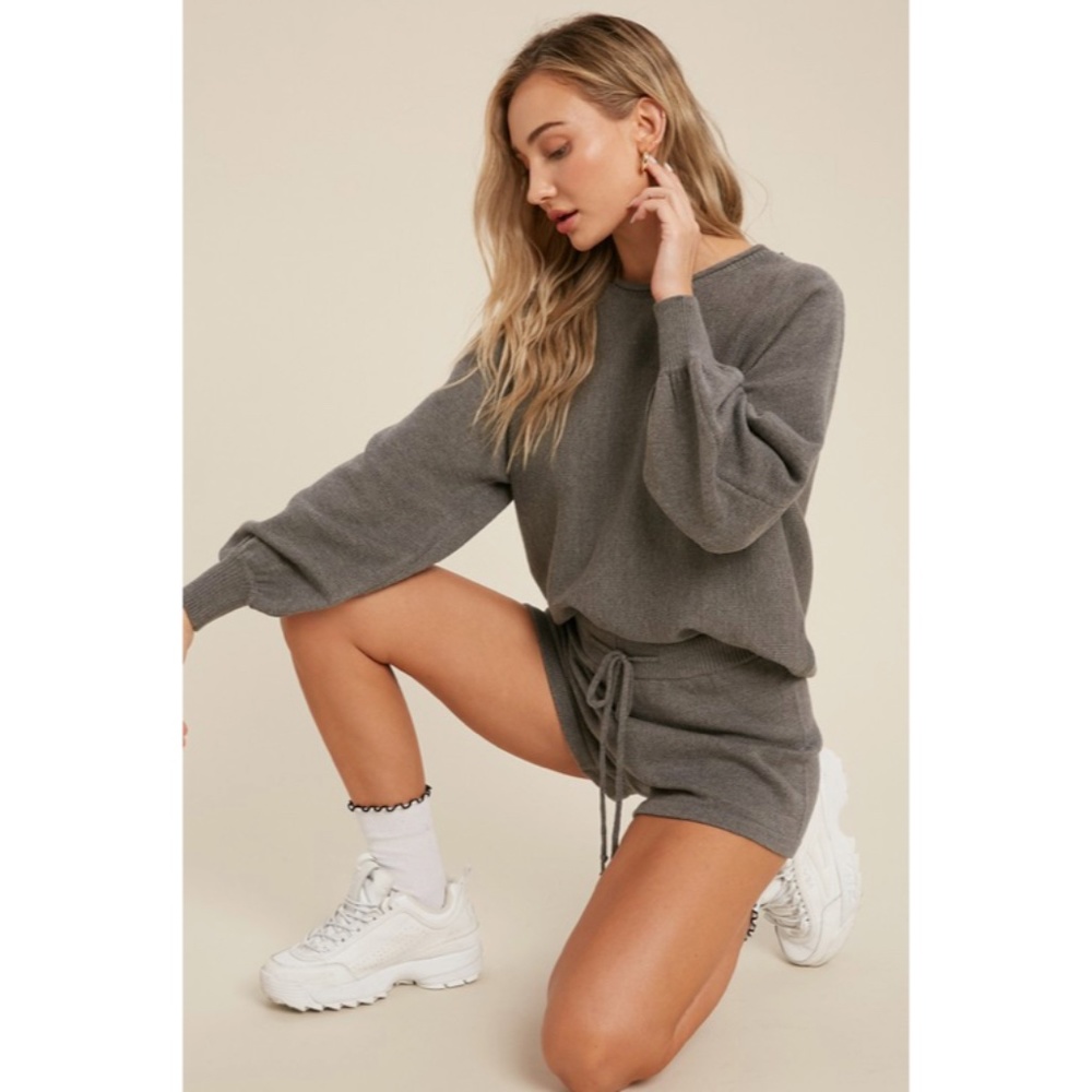SOLD OUT Dark Gray Knit Sweater Lounge Shorts Set - Picture 4 of 5